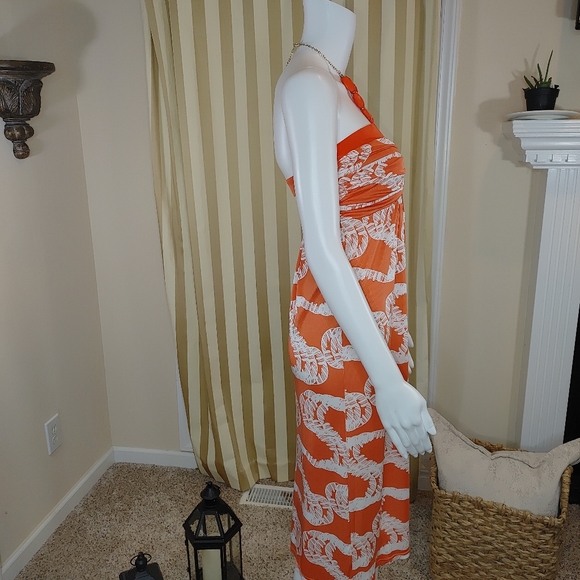 PRAIRIE NEW YORK CRUSH ORANGE STRAPLESS DRESS WITH BONED SIDES S - Picture 3 of 5
